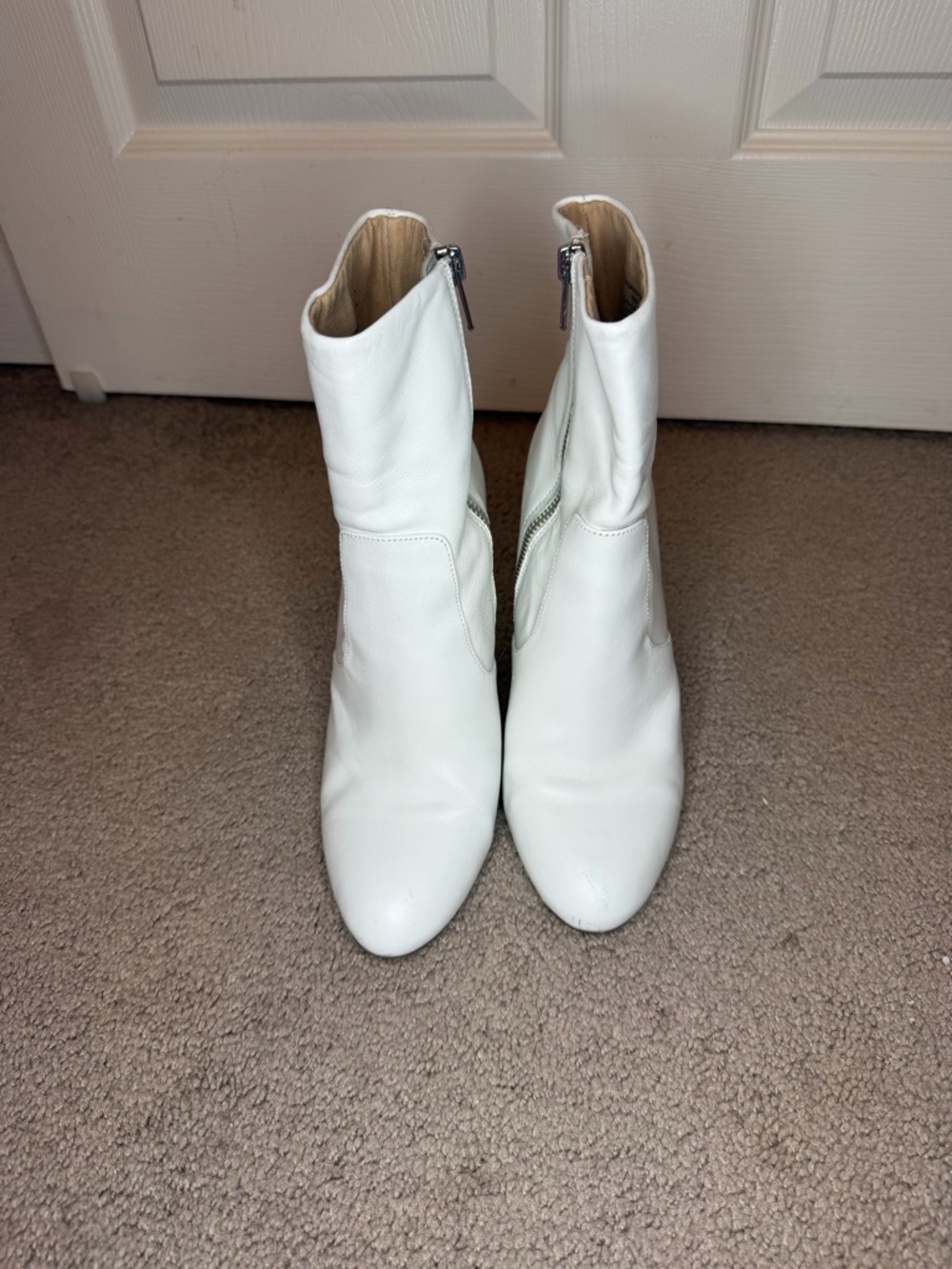 Steve Madden Editor Women's White Leather Ankle Boots with Side Zippers